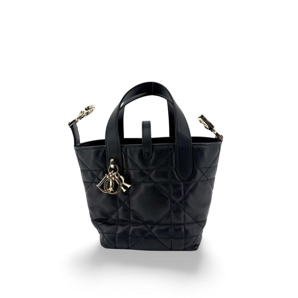 Christian Dior Toujours Vertical Macrocannage Quilt Calfskin Black Leather Tote